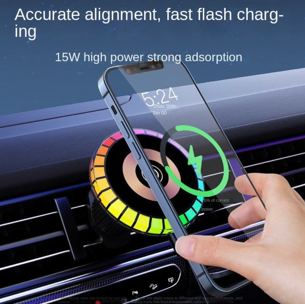 Magnetic car wireless charger, RGB colorful atmosphere light